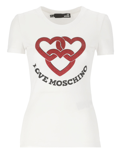 Shop Love Moschino T-shirt With Print In Optical White