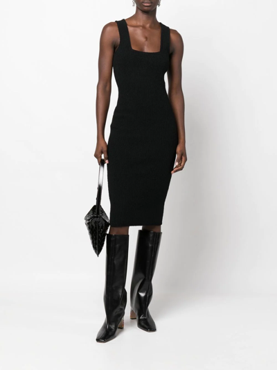 Wardrobe.nyc Textured Ribbed Knit Midi Dress With Square In Black