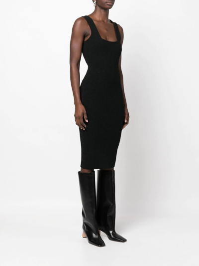 Wardrobe.nyc Textured Ribbed Knit Midi Dress With Square In Black