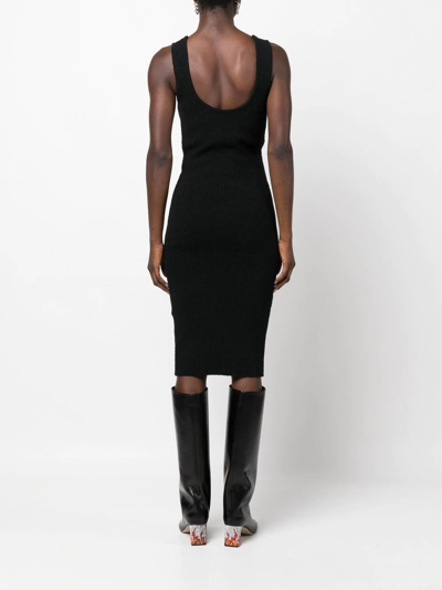 Wardrobe.nyc Textured Ribbed Knit Midi Dress With Square In Black