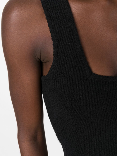 Wardrobe.nyc Textured Ribbed Knit Midi Dress With Square In Black