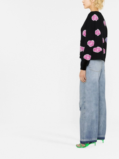 Natasha Zinko Pixel Rose Intarsia Wool-blend Cardigan In Black