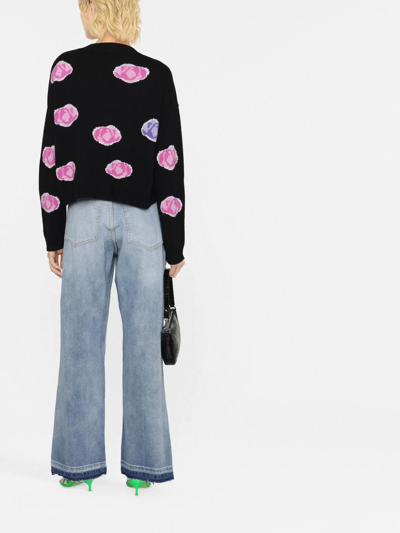 Natasha Zinko Pixel Rose Intarsia Wool-blend Cardigan In Black