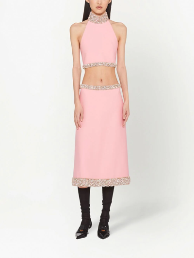 Shop Miu Miu Embellished Straight Skirt In Pink