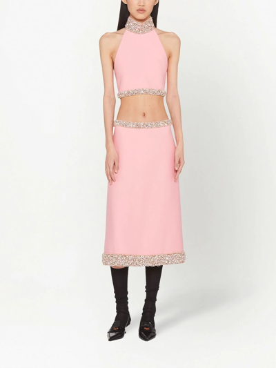 Miu Miu Trim-embellished Cady Midi Skirt In Pink