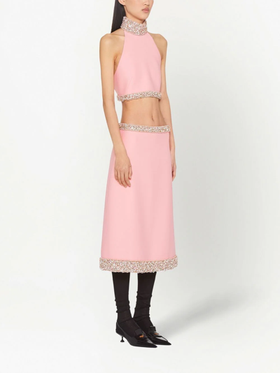 Shop Miu Miu Embellished Straight Skirt In Pink