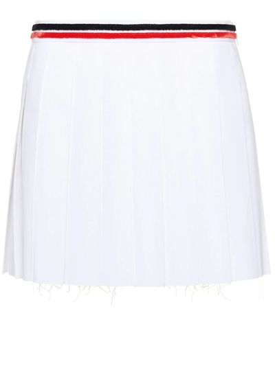 Shop Miu Miu Stripe-waist Pleated Skirt In White