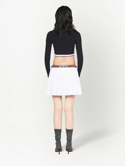 Shop Miu Miu Stripe-waist Pleated Skirt In White