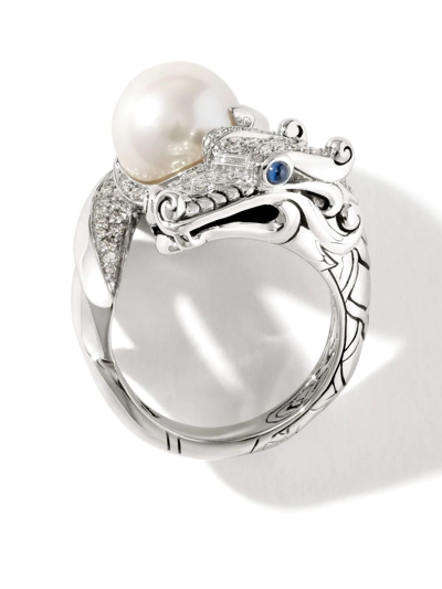 Shop John Hardy Legends Naga Freshwater Pearl And Diamond Pavé Ring In Silver