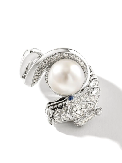 Shop John Hardy Legends Naga Freshwater Pearl And Diamond Pavé Ring In Silver