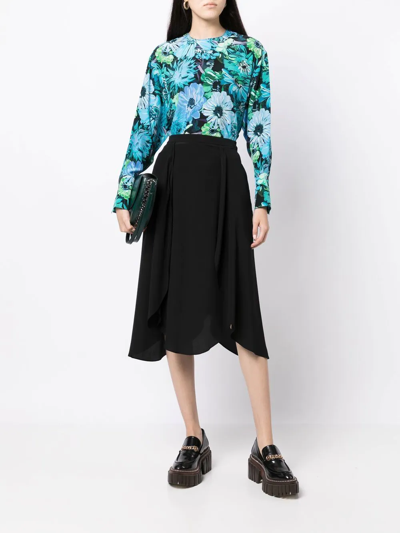 Stella Mccartney Floral-print Long-sleeve Silk Blouse In Blue