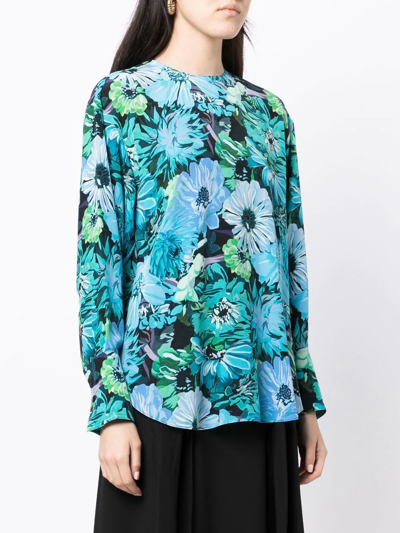Shop Stella Mccartney Floral-print Silk Blouse In Blue