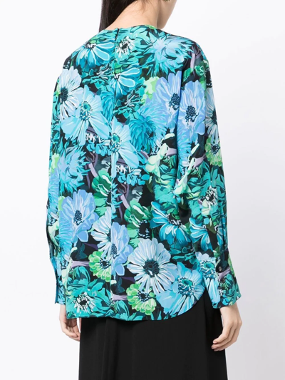 Shop Stella Mccartney Floral-print Silk Blouse In Blue