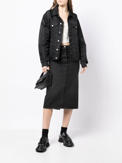 Shop Prada Mid-rise Denim Midi Skirt In Black