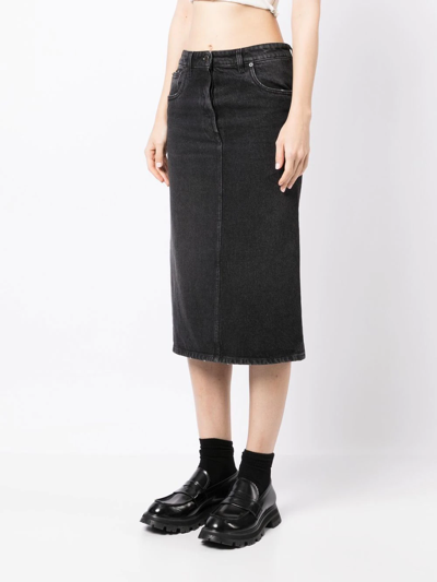 Prada Denim Washed Straight Midi Skirt In Black | ModeSens