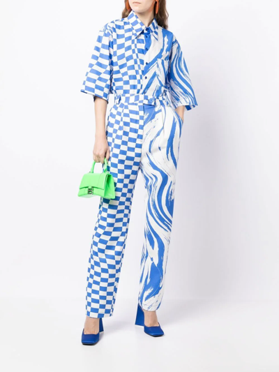 Christopher John Rogers Women's Oversized Wave & Check-print Shirt In White