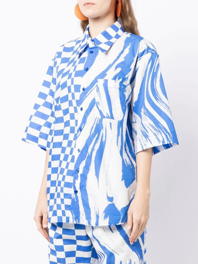 Christopher John Rogers Women's Oversized Wave & Check-print Shirt In White