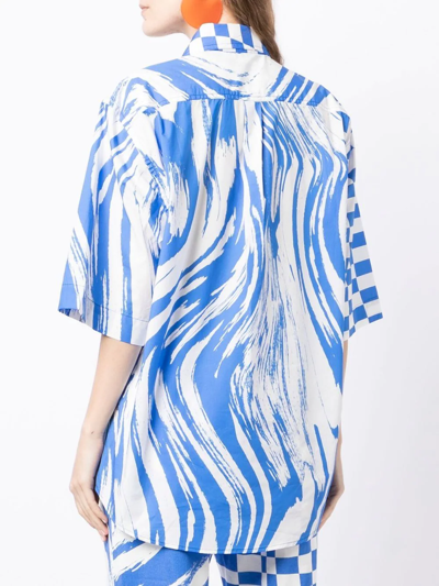 Christopher John Rogers Women's Oversized Wave & Check-print Shirt In White