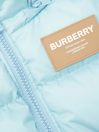 Shop Burberry Logo Patch Detachable-hood Puffer Coat In Blue