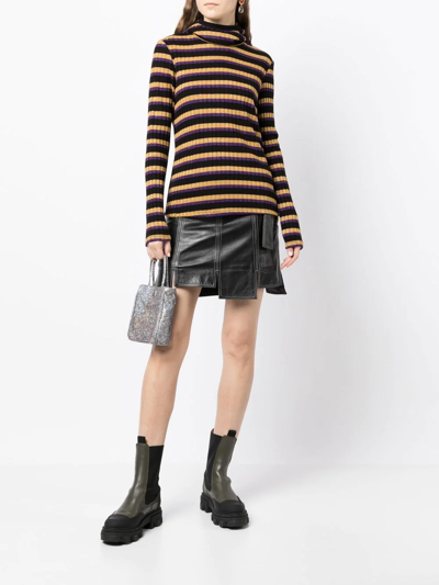 Shop Anna Sui Striped Roll-neck Jumper In Yellow