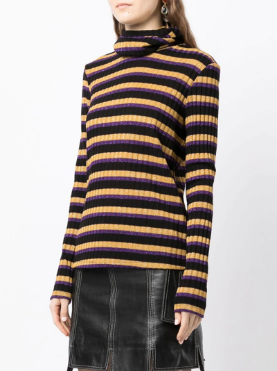 Shop Anna Sui Striped Roll-neck Jumper In Yellow