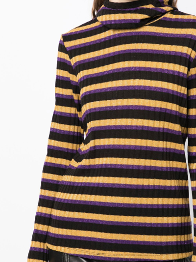 Shop Anna Sui Striped Roll-neck Jumper In Yellow