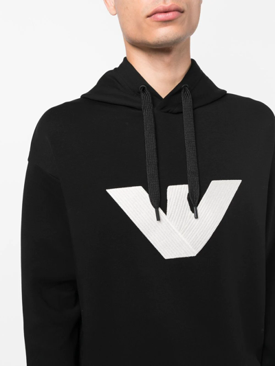 Shop Emporio Armani Embossed-logo Drawstring Hoodie In Black