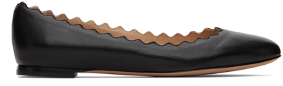 Chloé Lauren Scalloped Patent-leather Ballet Flats In 001 Black