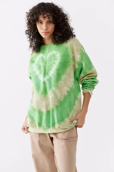Shop Urban Renewal Remade Heart Tie-dye Crew Neck Sweatshirt In Light Green
