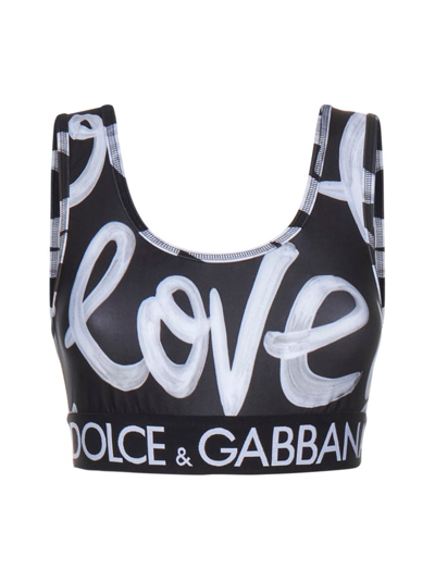 Shop Dolce & Gabbana Logo Printed Crewneck Sport Bra In Multi