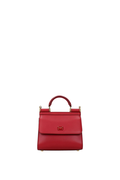 Shop Dolce & Gabbana Handbags Sicily 58 Mini Leather Poppy In Red