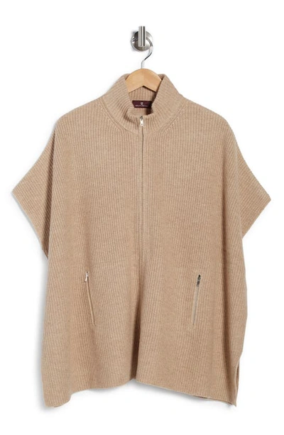 Bruno Magli Cashmere Blend Zip Front Knit Cape In Camel