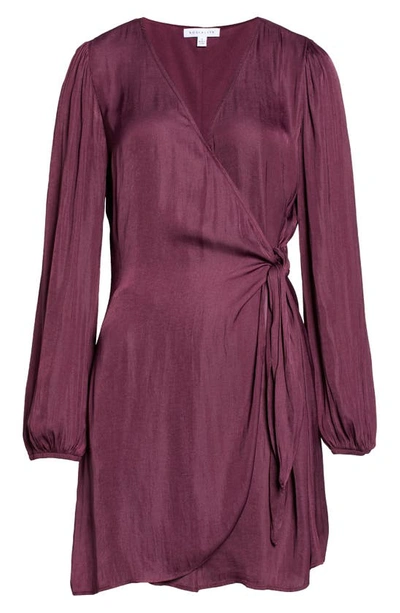 Shop Socialite Satin Long Sleeve Wrap Dress In Burgundy