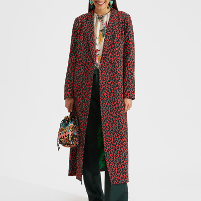 La Doublej Leopard Print Duster Coat In Leopard Rosso