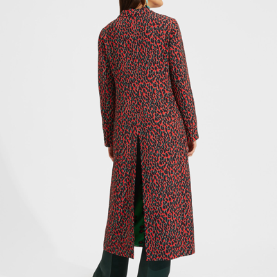 La Doublej Leopard Print Duster Coat In Leopard Rosso