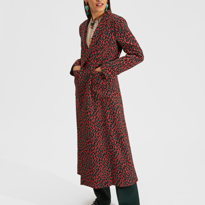 La Doublej Leopard Print Duster Coat In Leopard Rosso