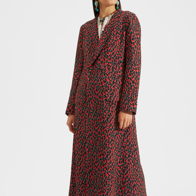 La Doublej Leopard Print Duster Coat In Leopard Rosso