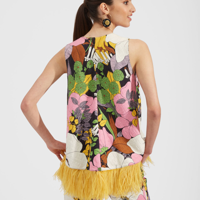 La Doublej La Scala Feather-embellished Vest In Big Flower