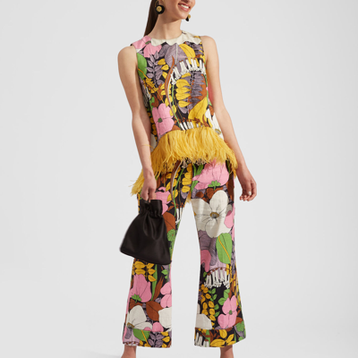 La Doublej La Scala Feather-embellished Vest In Big Flower