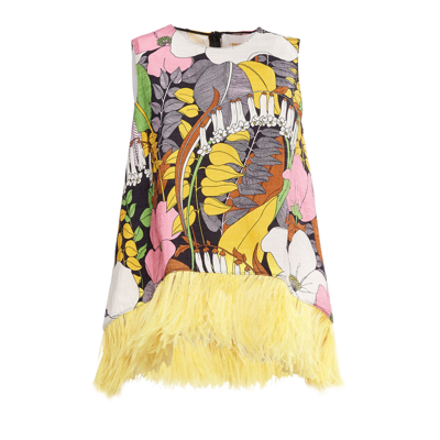 La Doublej La Scala Feather-embellished Vest In Big Flower