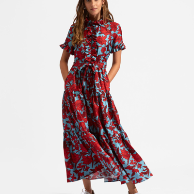 La Doublej Long And Sassy Floral Ruffle Dress In Lilium Turchese
