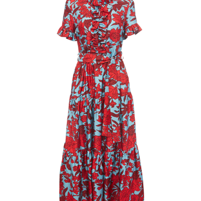 La Doublej Long And Sassy Floral Ruffle Dress In Lilium Turchese