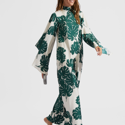 La Doublej Magnifico Monstera-print Silk-twill Dress In Monstera