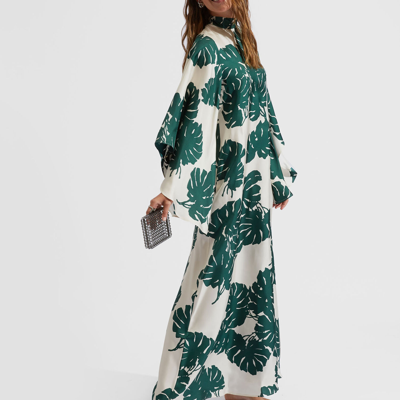 La Doublej Magnifico Monstera-print Silk-twill Dress In Monstera