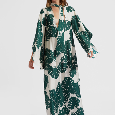 La Doublej Magnifico Monstera-print Silk-twill Dress In Monstera
