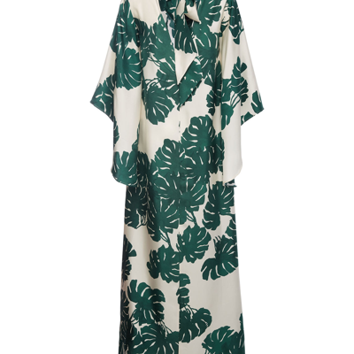 La Doublej Magnifico Monstera-print Silk-twill Dress In Monstera