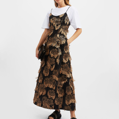 La Doublej Floral-print Flared Maxi Dress In Hibiscus Raffia