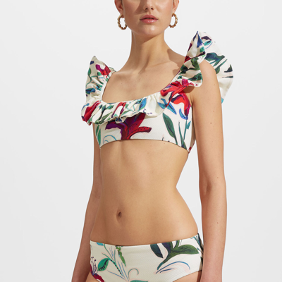 Shop La Doublej Ruffle Bikini Top In White Lily