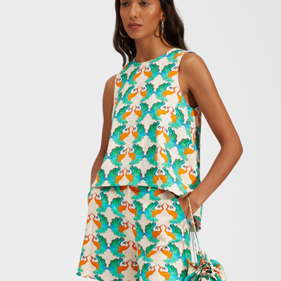 La Doublej La Scala Peacock-print Cotton-blend Twill Top In Kissers