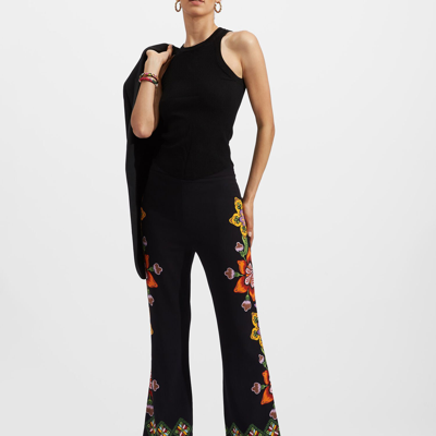 Shop La Doublej Stretch Pants (placée) In Folk Flowers Nero Placée